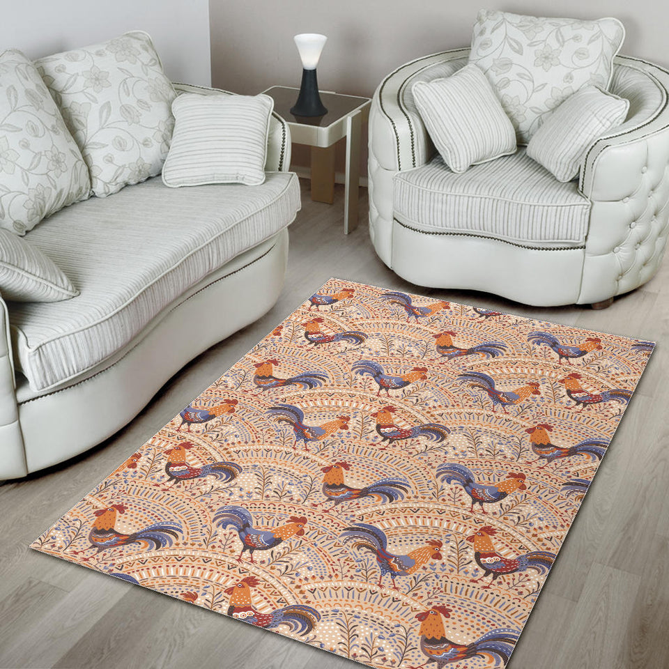 Cute Rooster Chicken Cock Floral Ornament Background Area Rug