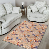 Cute Rooster Chicken Cock Floral Ornament Background Area Rug