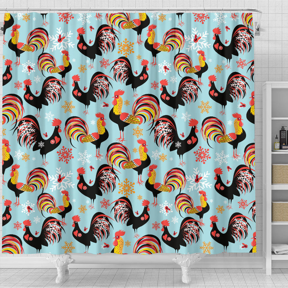 Rooster Chicken Cock Snowfalke Shower Curtain Fulfilled In US