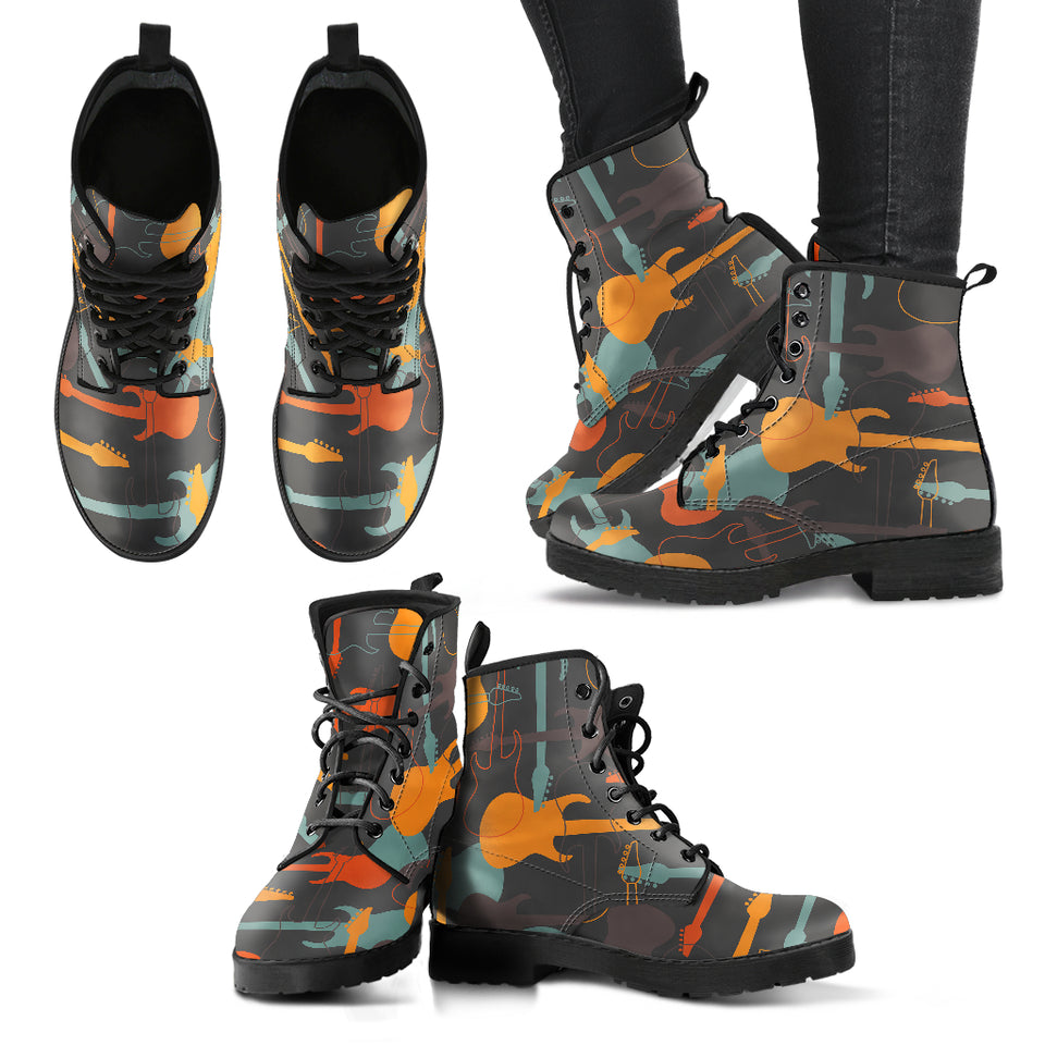 Electric Guitars Pattern Leather Boots