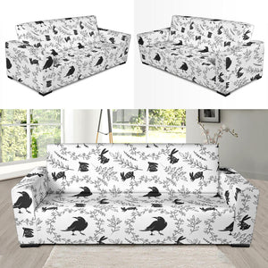 Crows Floral Wreath Rabbit Pattern Sofa Slipcover