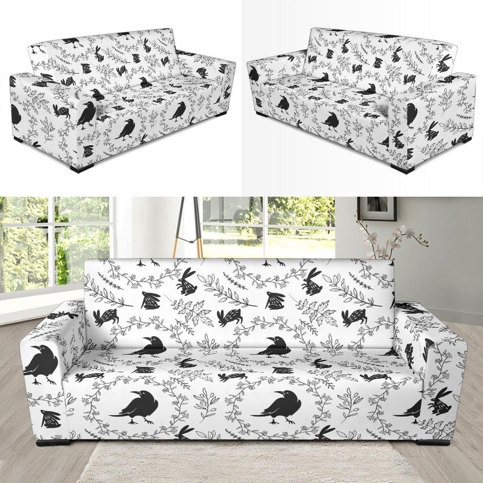 Crows Floral Wreath Rabbit Pattern Sofa Slipcover