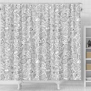 Cartoon Hand Drawn Ice Cream Black White Shower Curtain Fulfilled In US