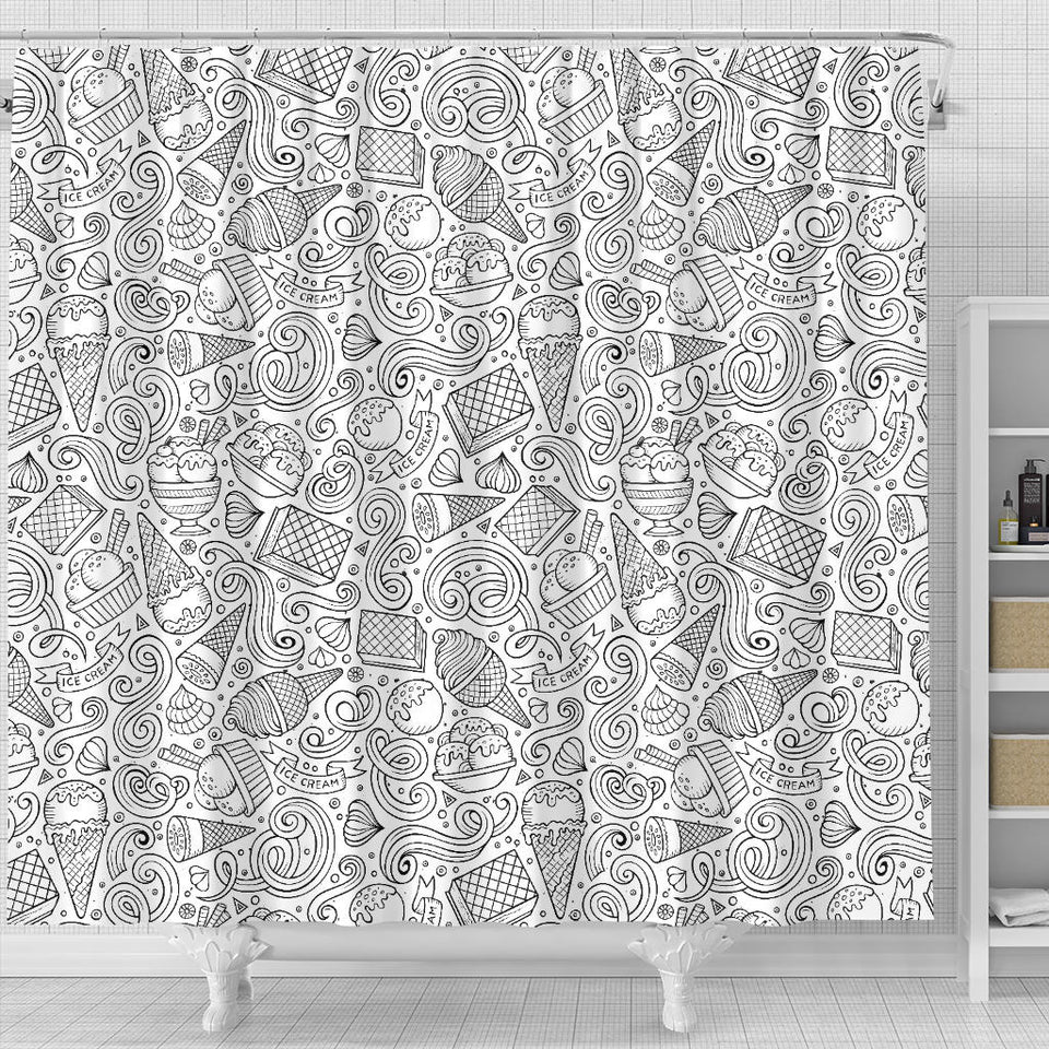 Cartoon Hand Drawn Ice Cream Black White Shower Curtain Fulfilled In US
