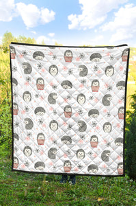 Hedgehog Pattern Print Design 02 Premium Quilt