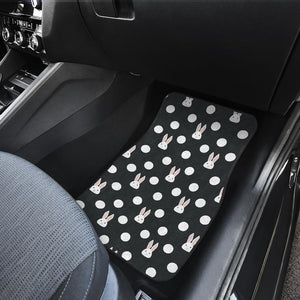 Cute White Rabbit Polka Dots Black Background Front Car Mats