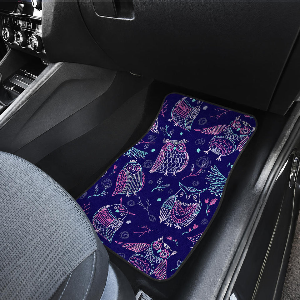 Cute Owls Pattern Boho Style Ornament Front And Back Car Mats
