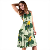 Beautiful Parrot Palm Leaves Pattern Sleeveless Midi Dress