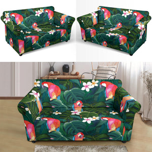 Parrot Palm Tree Leaves Flower Hibiscus Pattern Loveseat Couch Slipcover