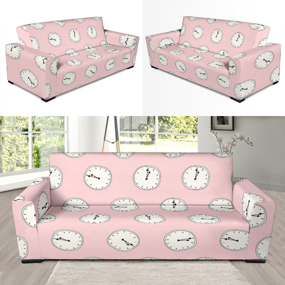 Clock Pattern Pink Blackground Sofa Slipcover