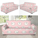 Clock Pattern Pink Blackground Sofa Slipcover