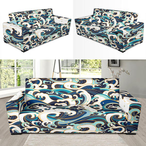 Japanese Wave Pattern Sofa Slipcover