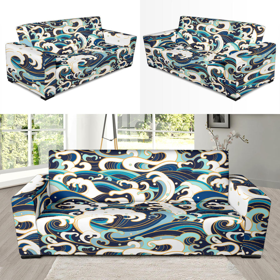 Japanese Wave Pattern Sofa Slipcover