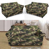 Dark Green Camo Camouflage Pattern Loveseat Couch Slipcover