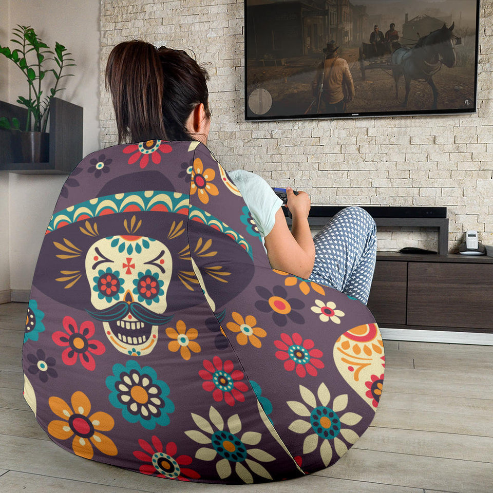 Sugar Skulls Flower Maxican Pattern Bean Bag Cover