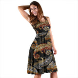 Chameleon Lizard Tropical Leaves Palm Tree Sleeveless Midi Dress