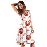 Daruma Japanese Wooden Doll Design Pattern Sleeveless Midi Dress