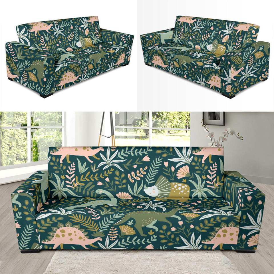 Dinosaurs Tropical Leaves Flower Pattern Sofa Slipcover
