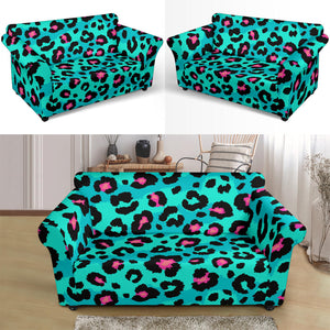 Green Leopard Skin Print Pattern Loveseat Couch Slipcover