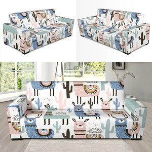 Lama Alpaca Cactus Hand Drawn Pattern Sofa Slipcover
