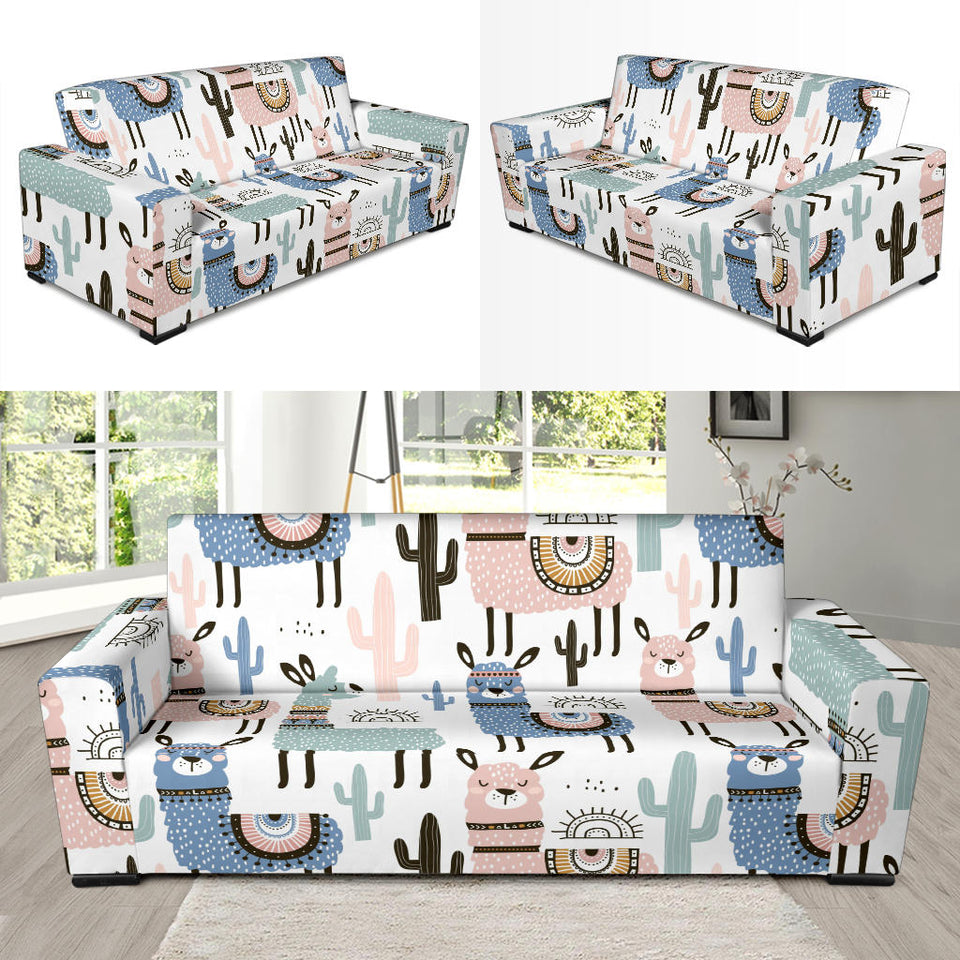 Lama Alpaca Cactus Hand Drawn Pattern Sofa Slipcover
