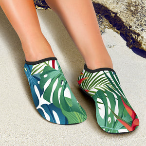 Heliconia Palm And Monstera  Leaves Pattern Aqua Shoes