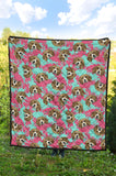 Beagle Muzzles Turquoise Paint Splashes Pink Pattern Premium Quilt