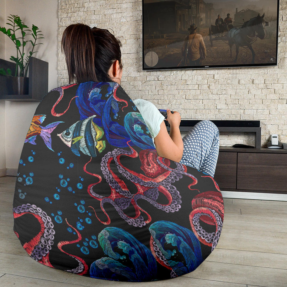 Octopus Sea Wave Tropical Fishe Pattern Bean Bag Cover