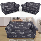 Sushi Pattern Black Background Loveseat Couch Slipcover