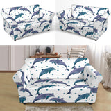 Dolphins Pattern Dotted Background Loveseat Couch Slipcover