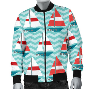 Red White Sailboat Wave Background Men'S Bomber Jacket