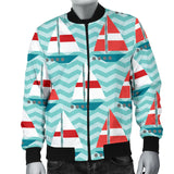 Red White Sailboat Wave Background Men'S Bomber Jacket