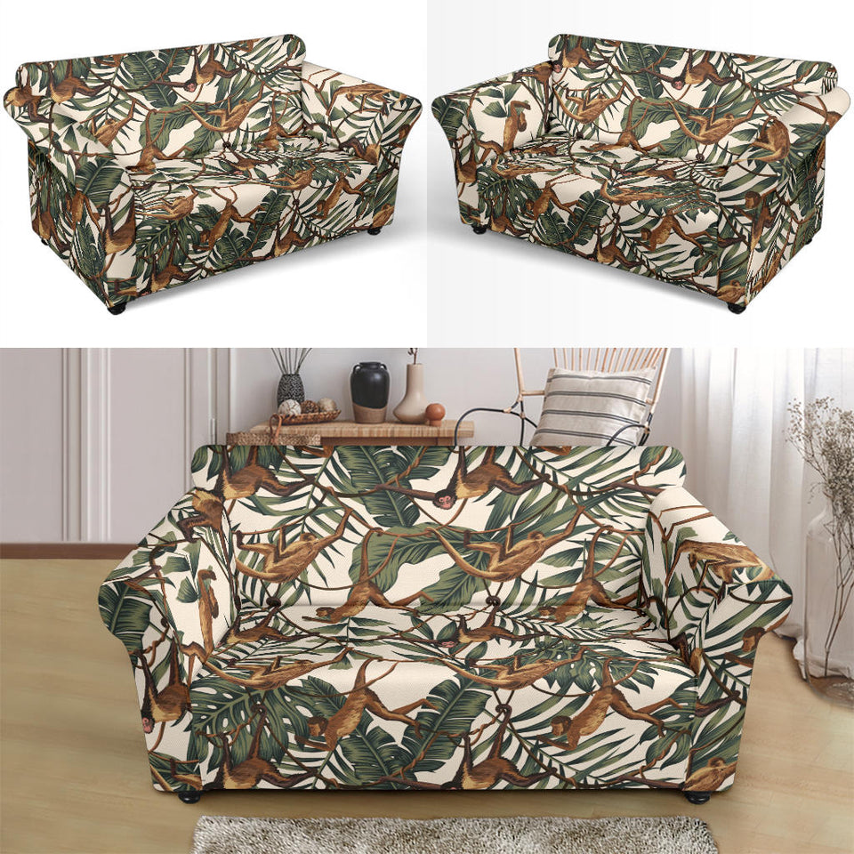 Monkey Tropical Leaves Background Loveseat Couch Slipcover