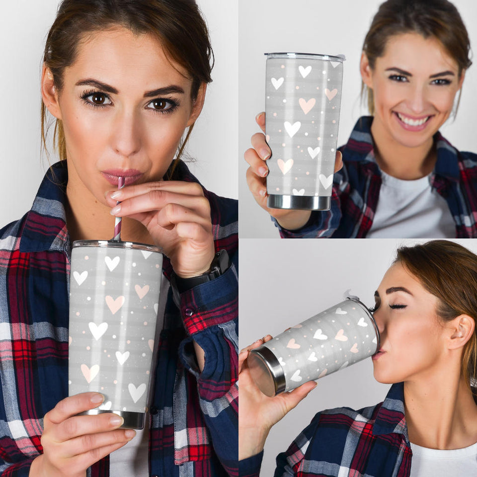 Heart Pattern Gray Background Tumbler