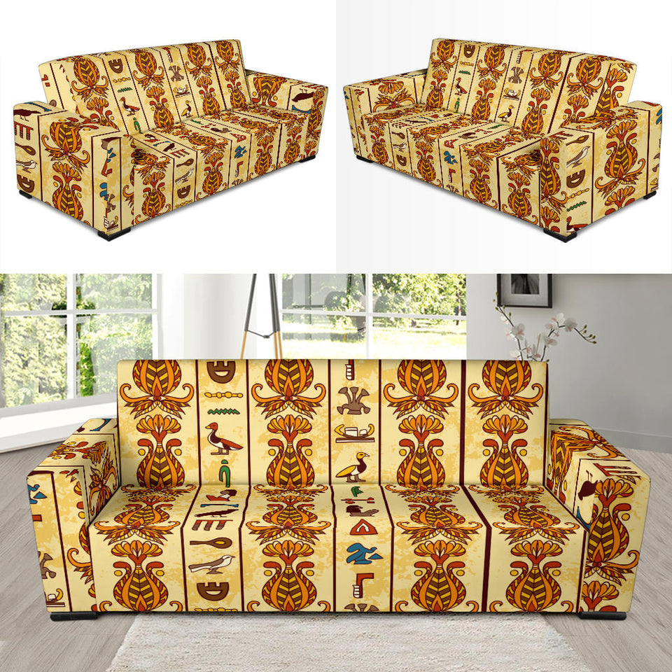 Egypt Hieroglyphics Pattern Print Design 04 Sofa Slipcover