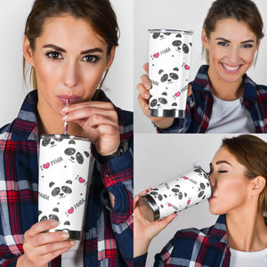 Hand Drawn Faces Of Pandas Pattern Tumbler