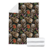 Skull Rose Humming Bird Flower Pattern Premium Blanket