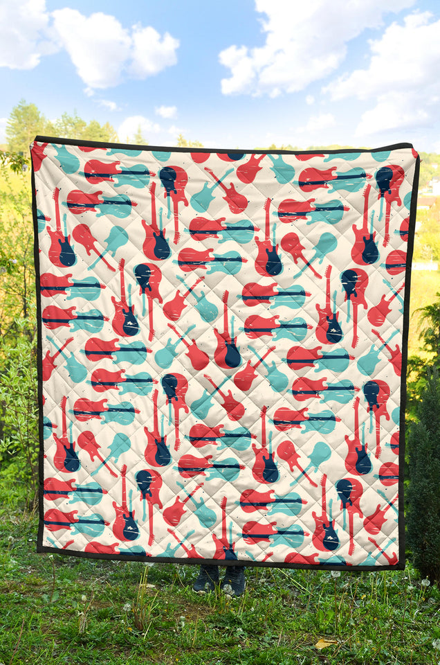 Red Blue Guitar Pattern Premium Quilt