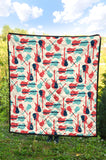 Red Blue Guitar Pattern Premium Quilt