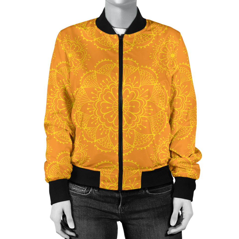 Orange Traditional Indian Elewomen'St Pattern Women'S Bomber Jacket