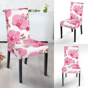 Pink Purple Orchid Pattern Background Dining Chair Slipcover