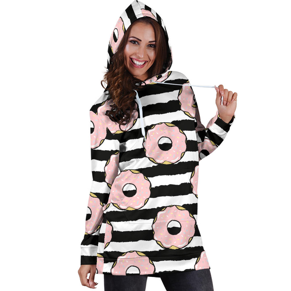 Donuts Pink Icing Striped Pattern Women'S Hoodie Dress