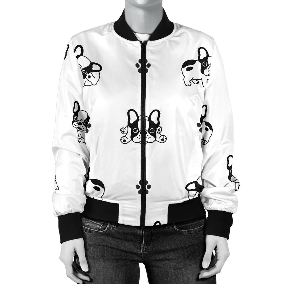 Cute French Bulldog Paw Pattern Women'S Bomber Jacket