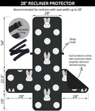 Cute white rabbit polka dots black background Recliner Cover Protector