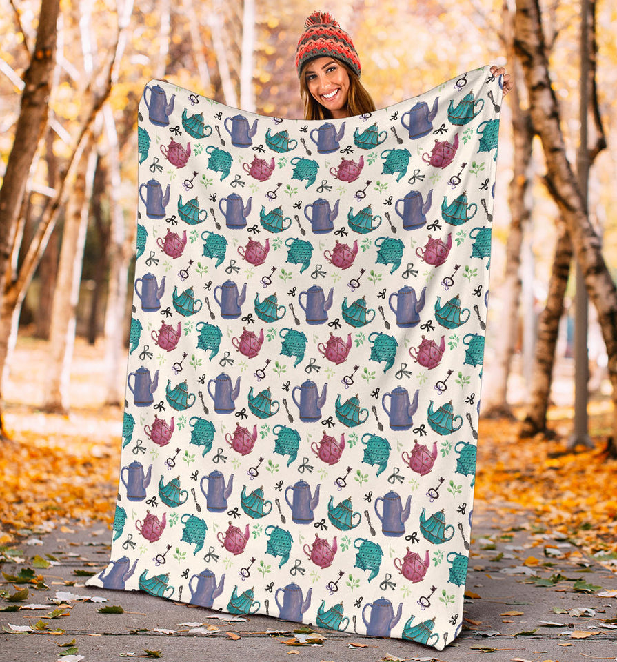 Tea pots Pattern Print Design 05 Premium Blanket