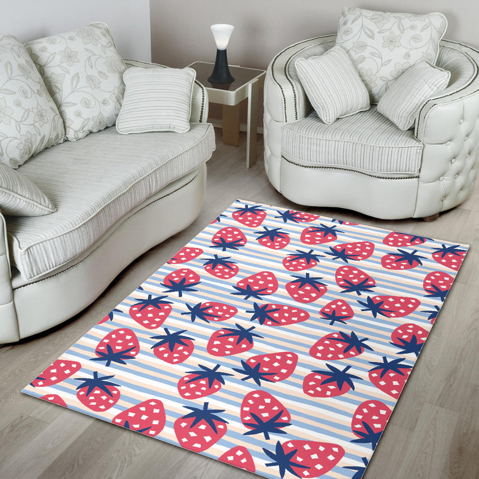 Strawberry Pattern Blue Lines Background Area Rug