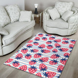 Strawberry Pattern Blue Lines Background Area Rug