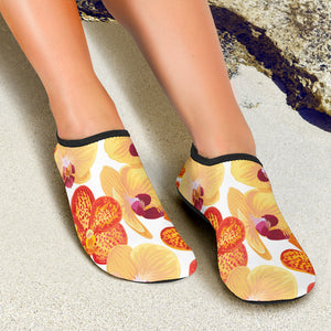 Orange Yellow Orchid Flower Pattern Background Aqua Shoes