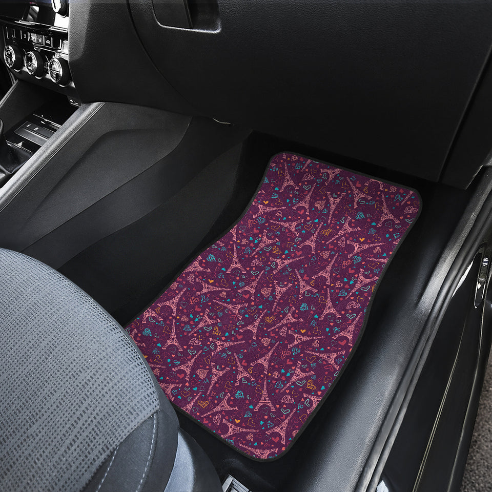 Eiffel Tower Heart Pattern Print Design 04 Front Car Mats
