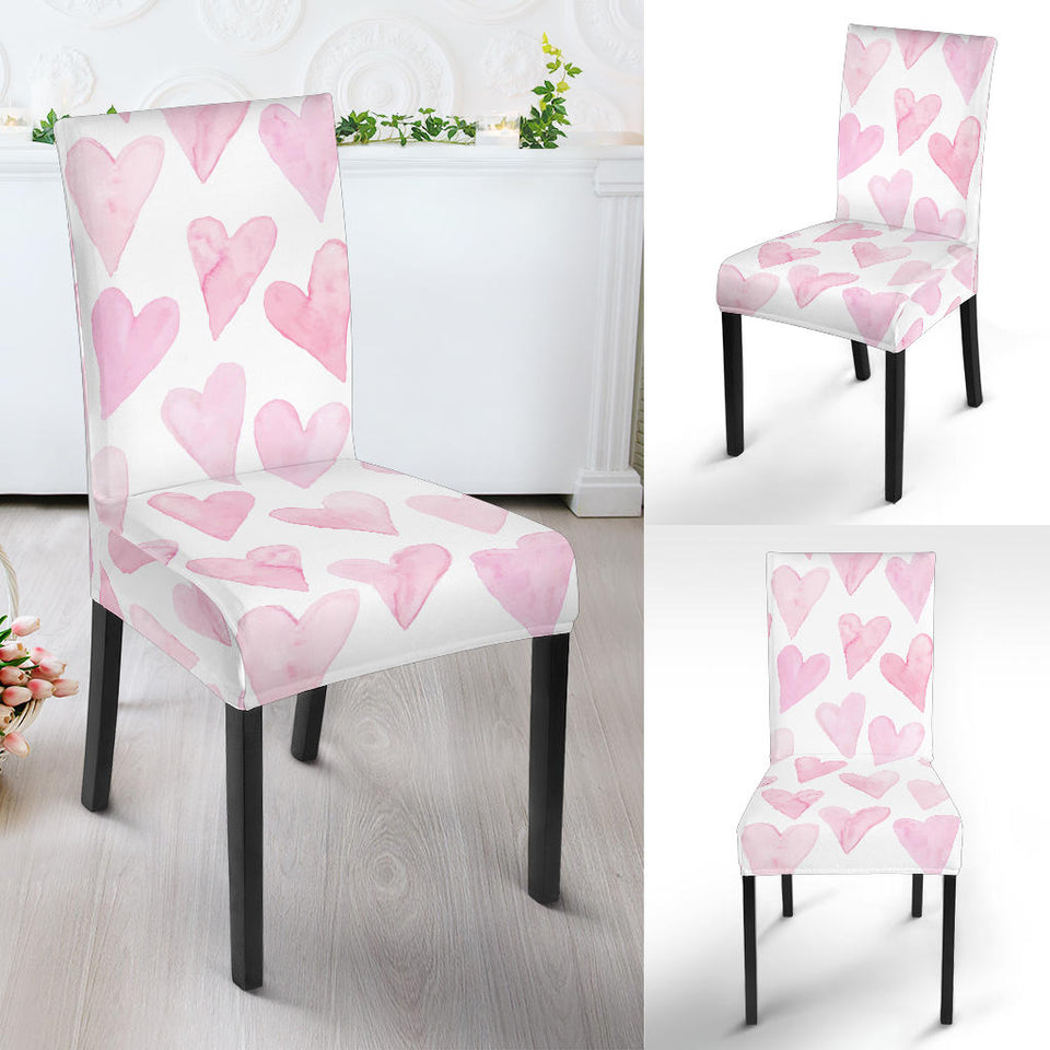 Watercolor Pink Heart Pattern Dining Chair Slipcover